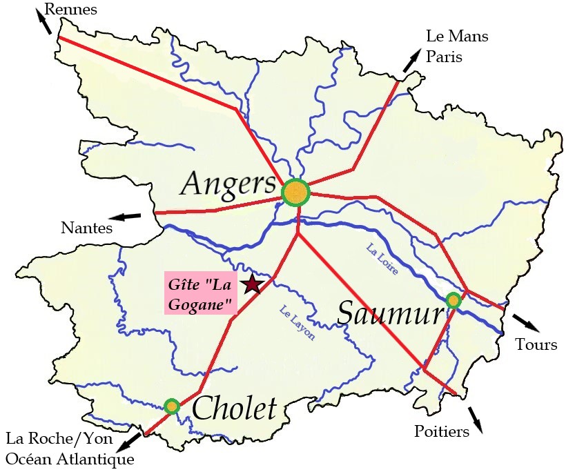 Localisation du gîte La Gogane. Un gîte près d'Angers, en Anjou Val de Loire